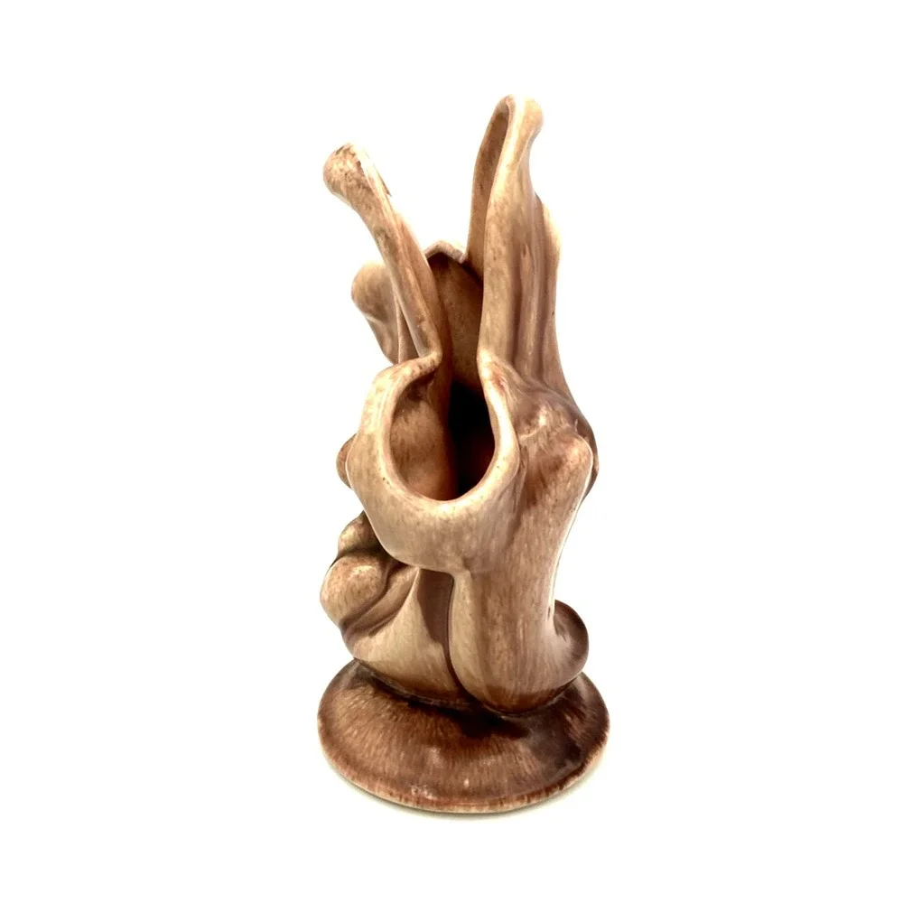 Vtg Gonder Magnolia Blossom Art Pottery Floral Bud Vase G-3 Signed Mocha